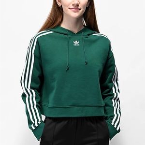 Adidas 3 stripe cropped green hoodie. SIZE MEDIUM